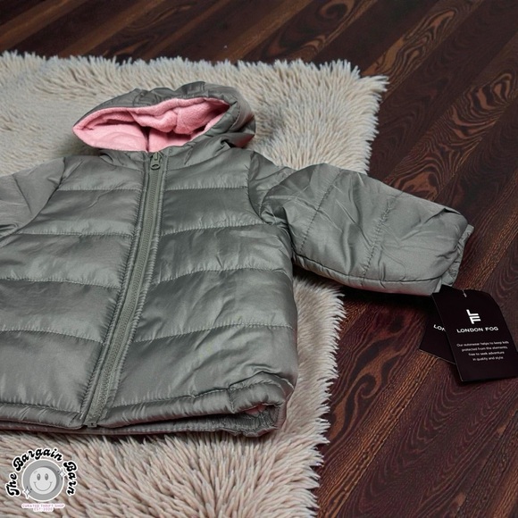 London Fog Toddler Hooded Puffer Jacket Dark Green Pink Lined NWT (24M) - Picture 3 of 6
